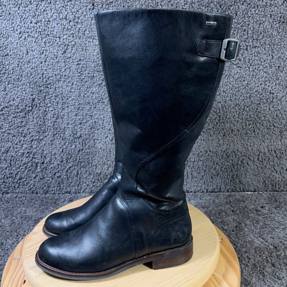 Clarks Denton Gore-Tex Riding Boots Women Size 7.5 Black Leather Waterproof Tall